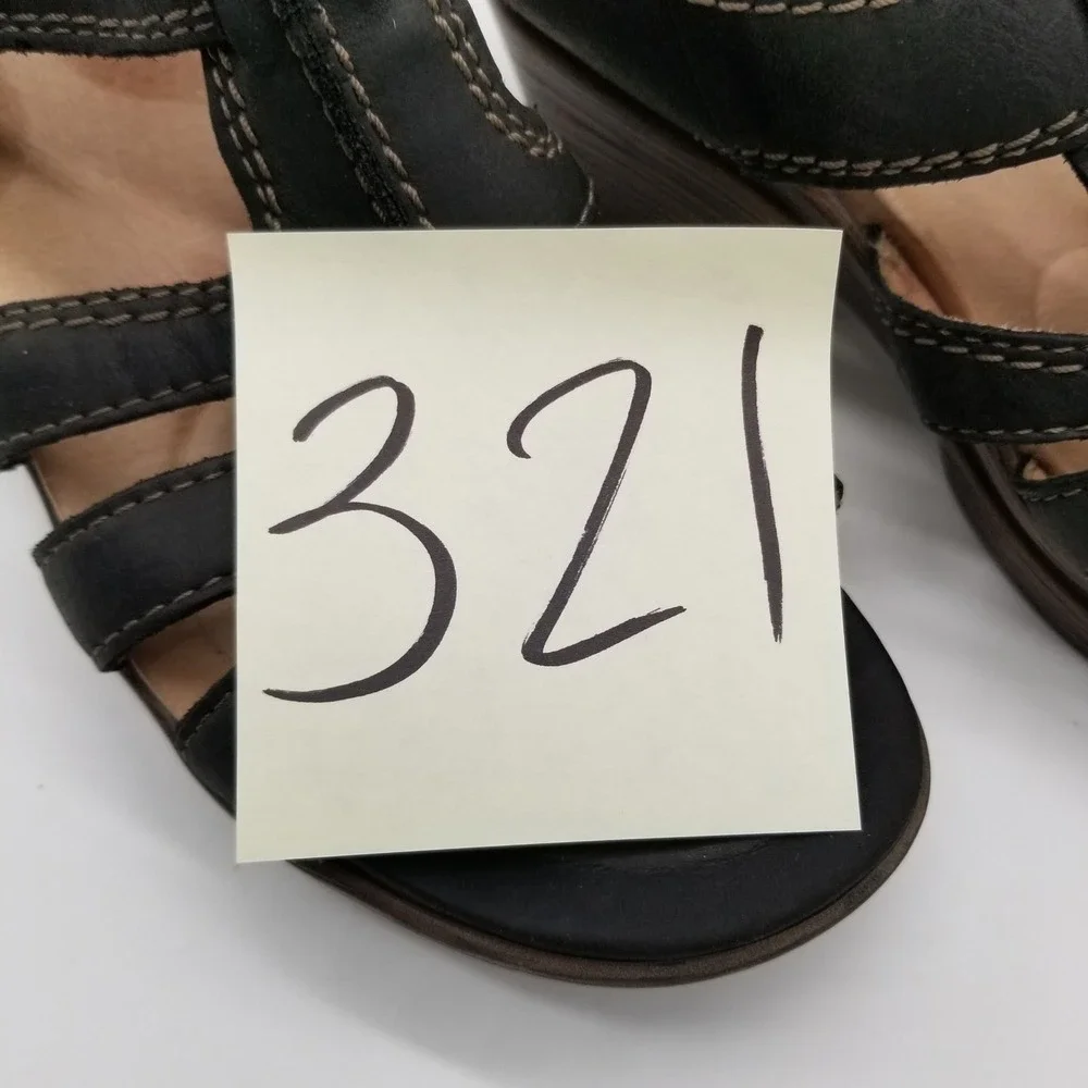 Sanita‎ Womens Black Leather Strappy Wedge Sandals Size 39 US 8.5 Portugal